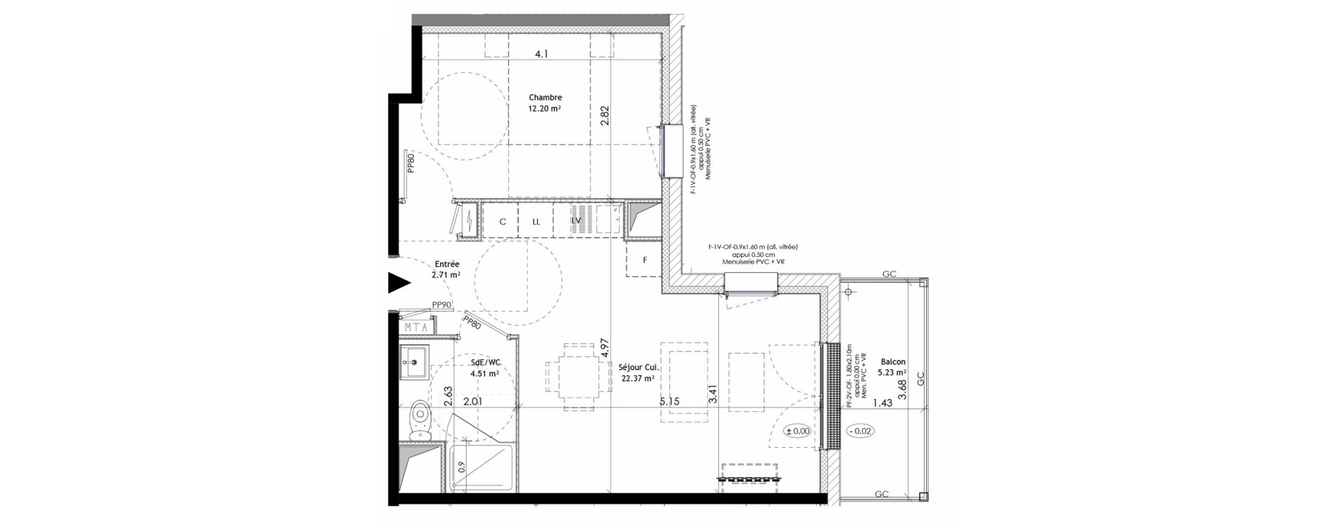 Appartement T2 de 41,79 m2 &agrave; &Eacute;pron Centre