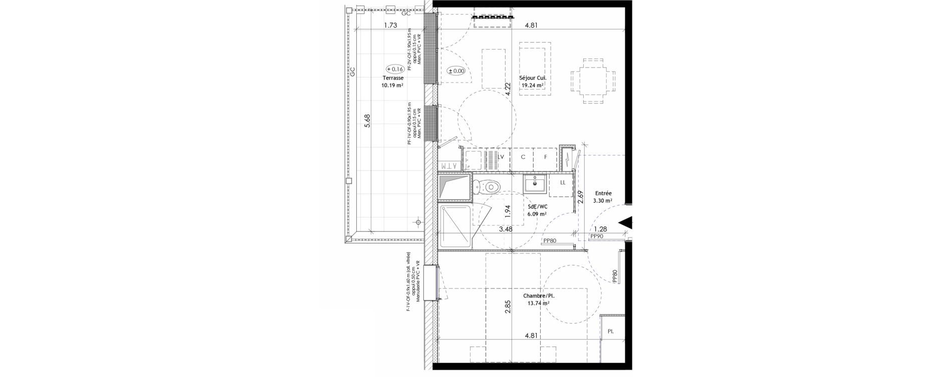 Appartement T2 de 42,37 m2 &agrave; &Eacute;pron Centre