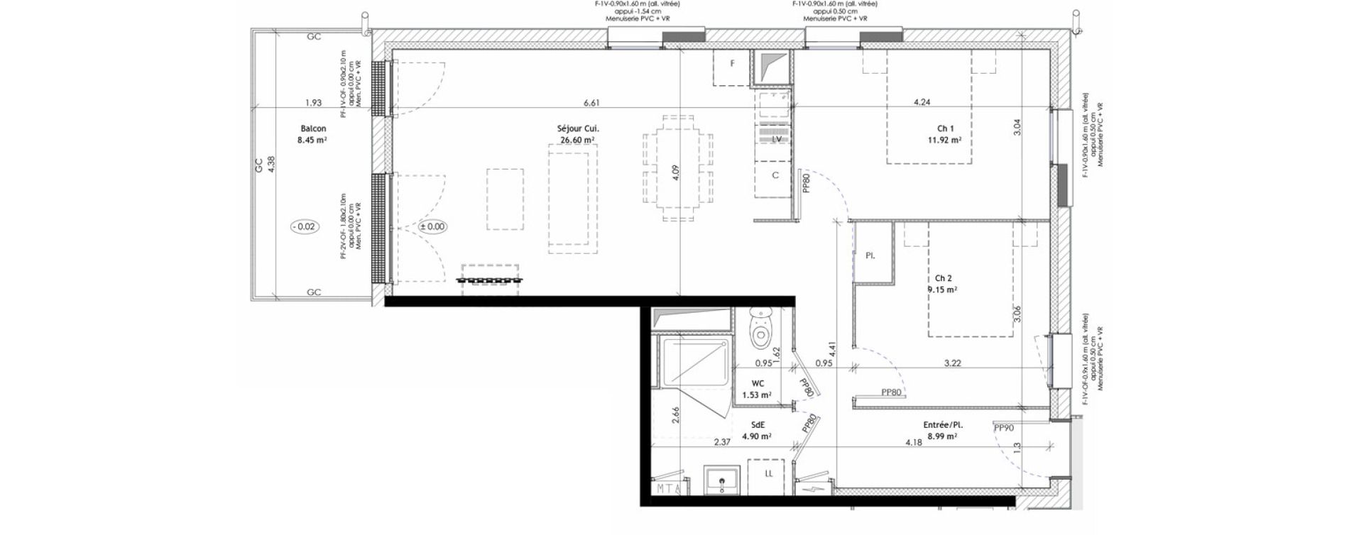 Appartement T3 de 63,09 m2 &agrave; &Eacute;pron Centre