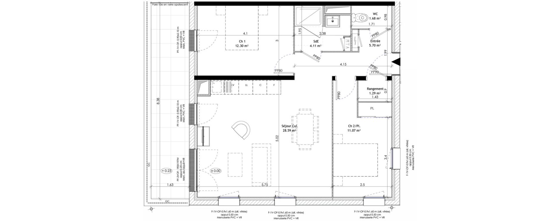 Appartement T3 de 64,74 m2 &agrave; &Eacute;pron Centre