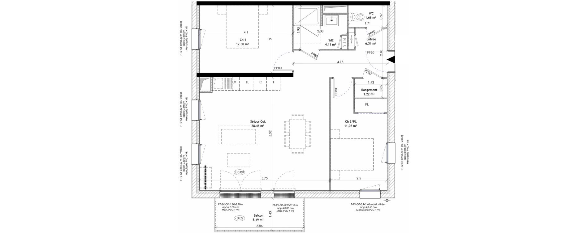 Appartement T3 de 65,08 m2 &agrave; &Eacute;pron Centre