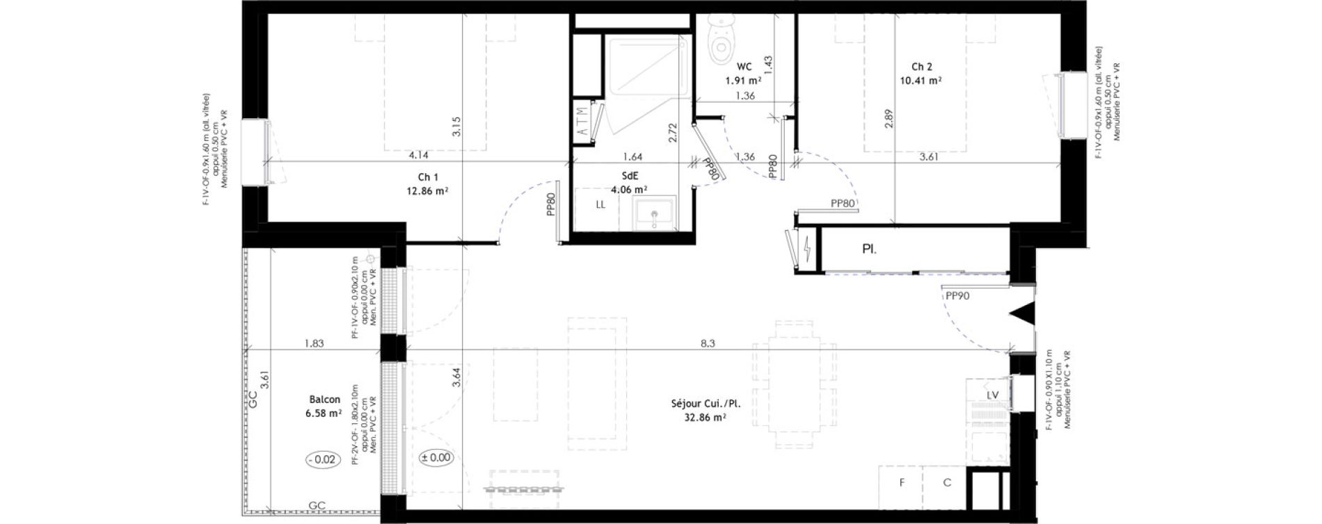 Appartement T3 de 62,10 m2 &agrave; &Eacute;pron Centre