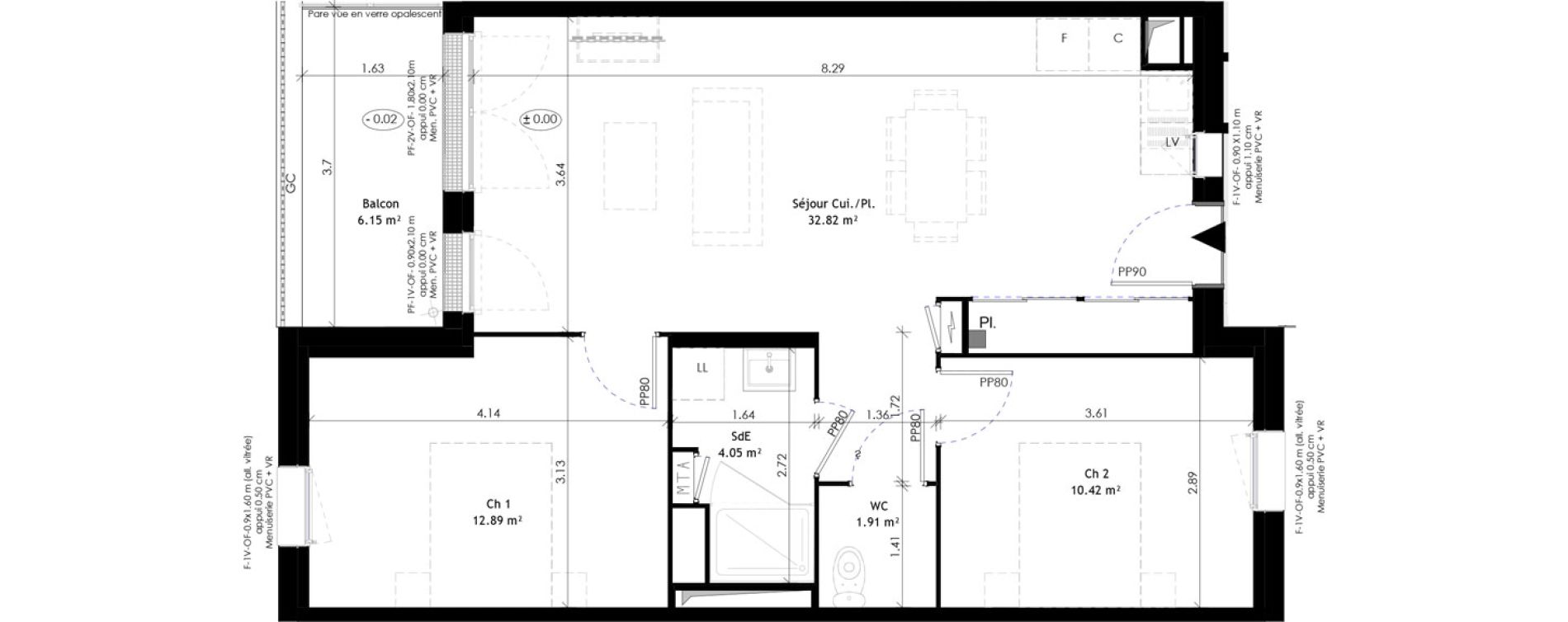 Appartement T3 de 62,09 m2 &agrave; &Eacute;pron Centre