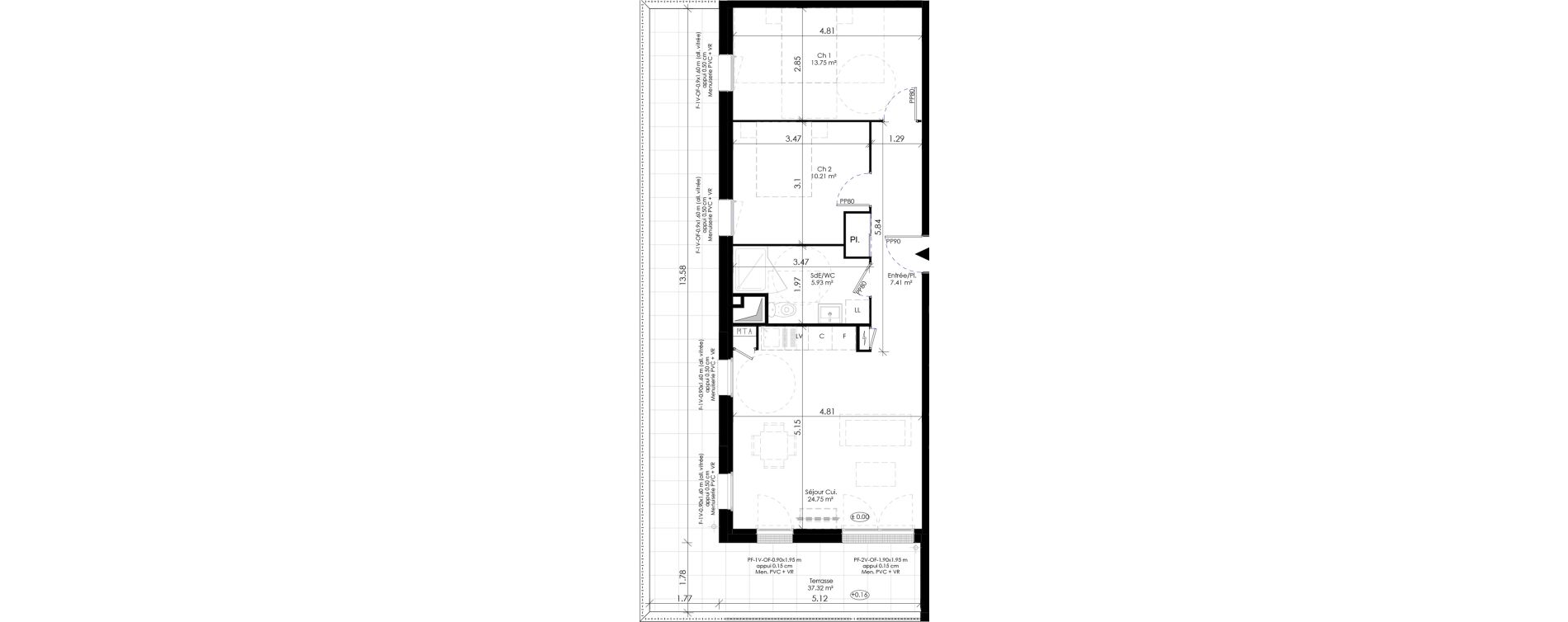 Appartement T3 de 62,05 m2 &agrave; &Eacute;pron Centre