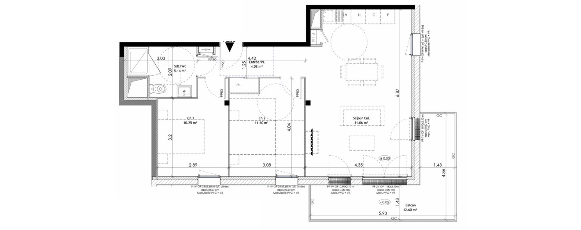 Appartement T3 de 62,13 m2 &agrave; &Eacute;pron Centre