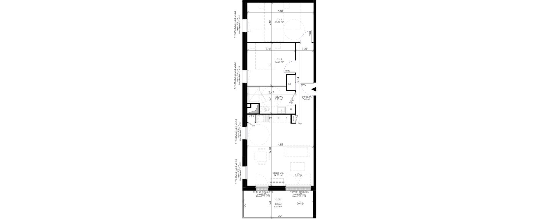 Appartement T3 de 62,10 m2 &agrave; &Eacute;pron Centre