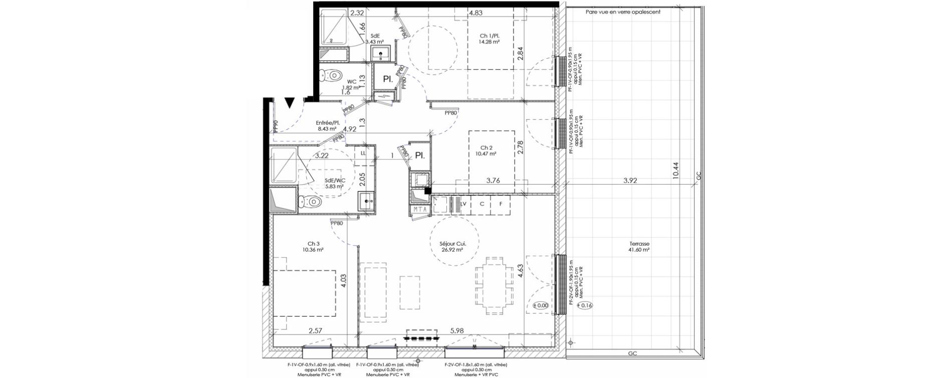 Appartement T4 de 81,54 m2 &agrave; &Eacute;pron Centre