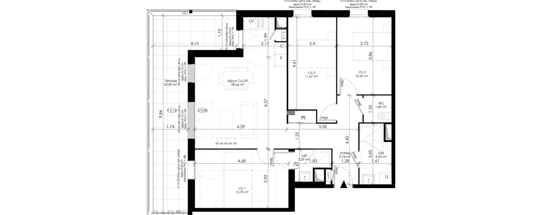 Appartement T4 de 79,05 m2 &agrave; &Eacute;pron Centre