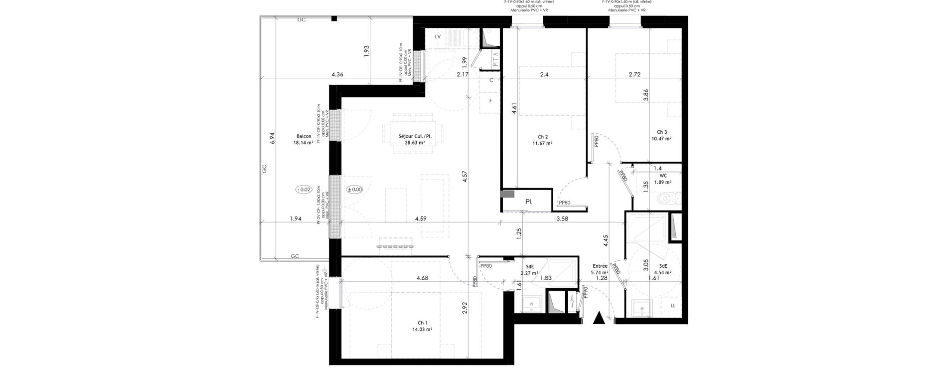 Appartement T4 de 79,24 m2 &agrave; &Eacute;pron Centre