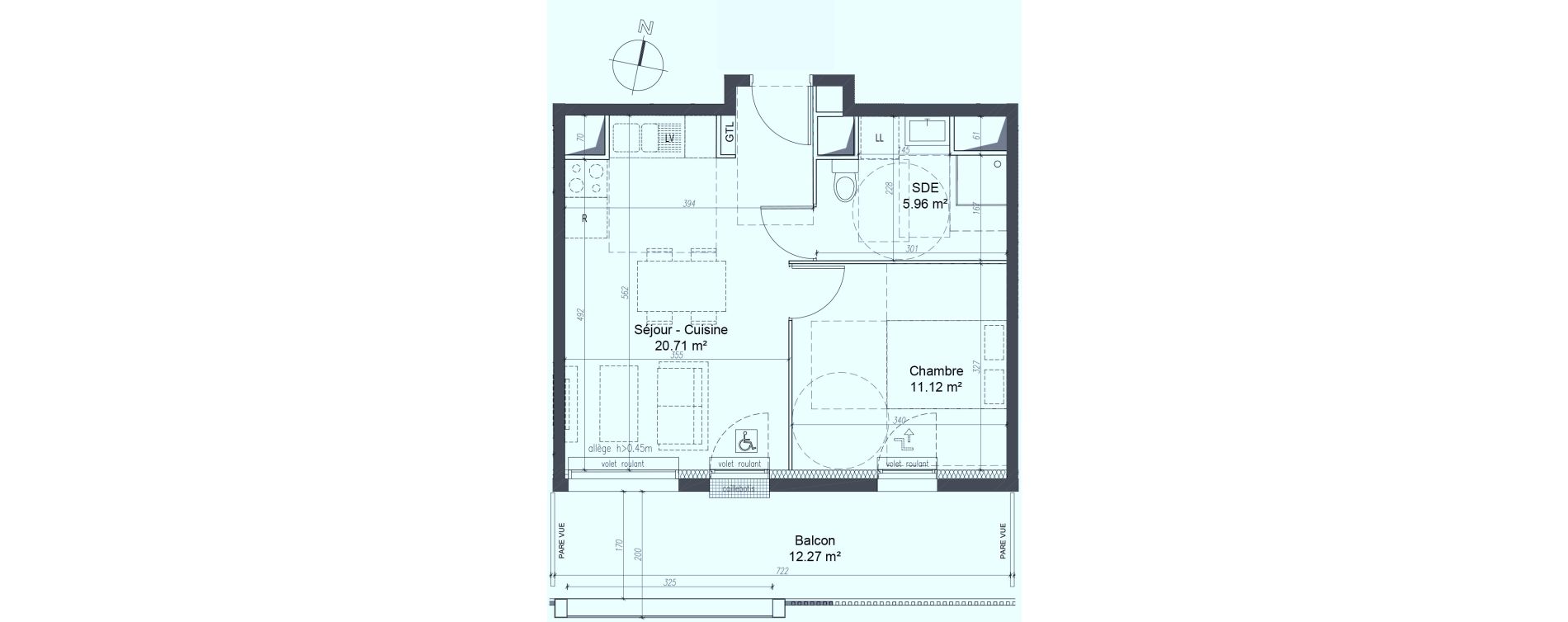 Appartement T2 de 38,25 m2 &agrave; Fleury-Sur-Orne Les hauts de l'orne
