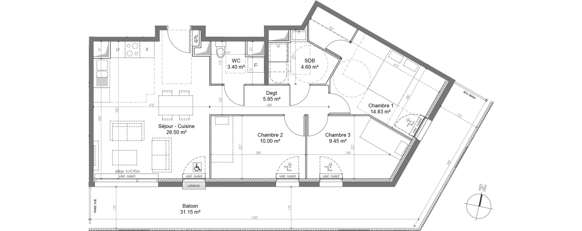 Appartement T4 de 74,63 m2 &agrave; Fleury-Sur-Orne Les hauts de l'orne