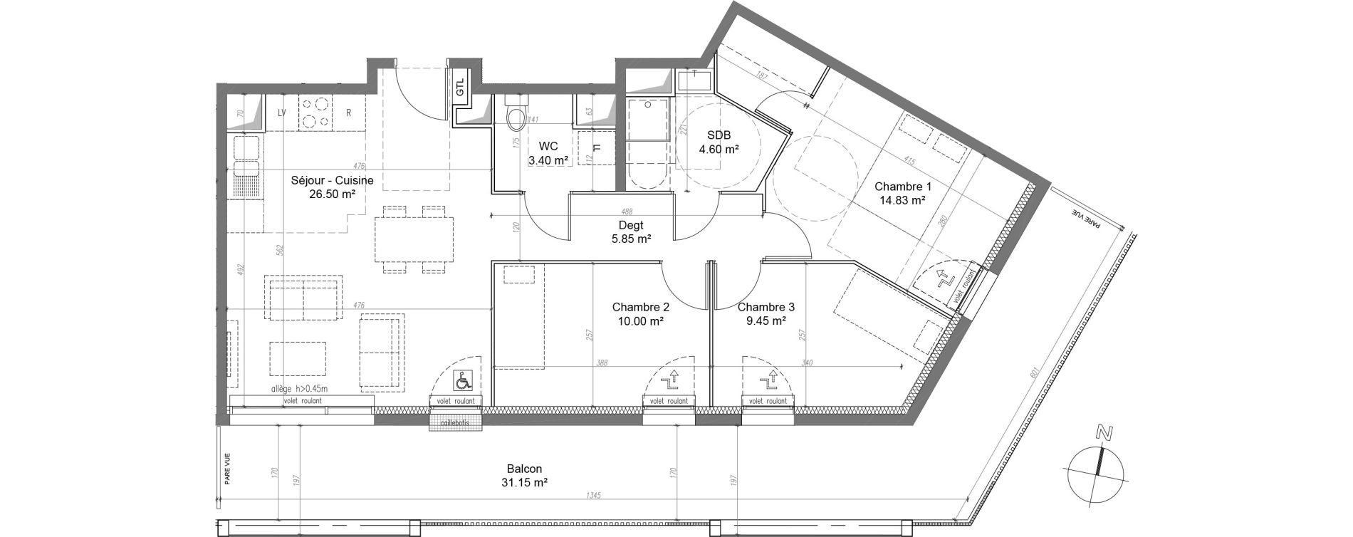 Appartement T4 de 74,63 m2 &agrave; Fleury-Sur-Orne Les hauts de l'orne