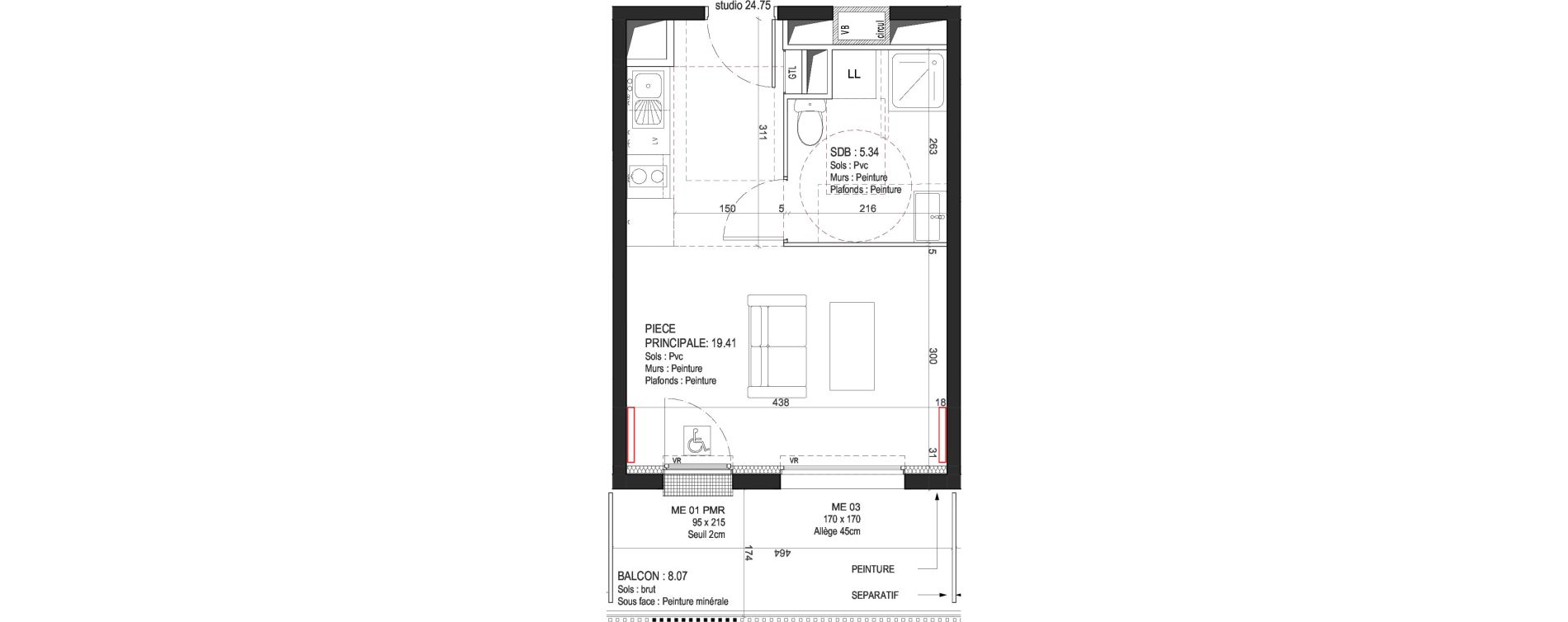 Appartement T1 de 24,75 m2 &agrave; Fleury-Sur-Orne Les hauts de l'orne