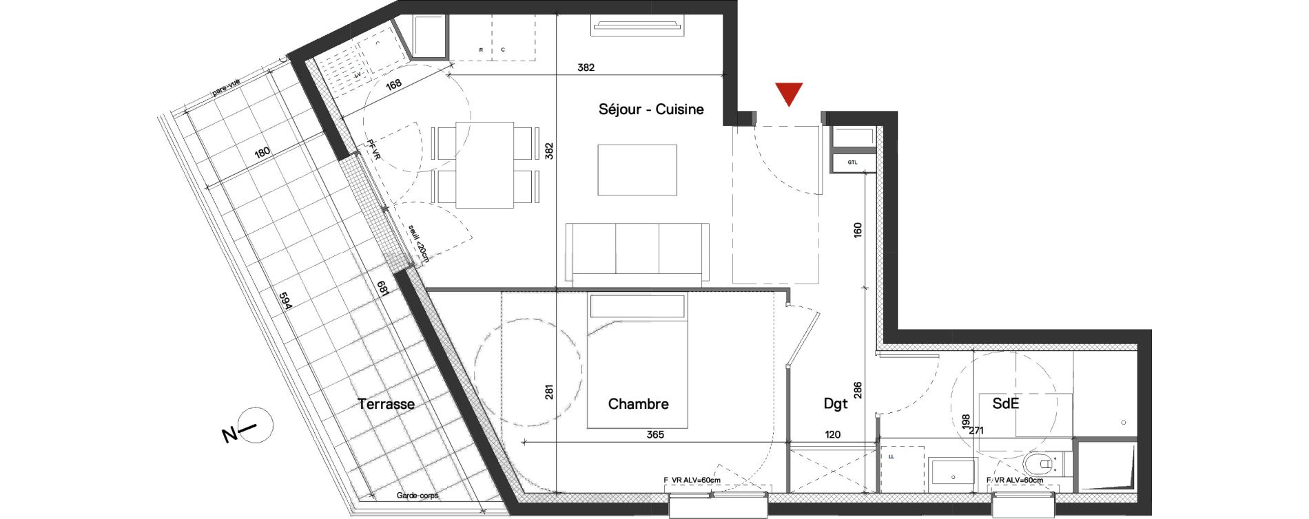 Appartement T2 de 44,94 m2 &agrave; Fleury-Sur-Orne Les hauts de l'orne