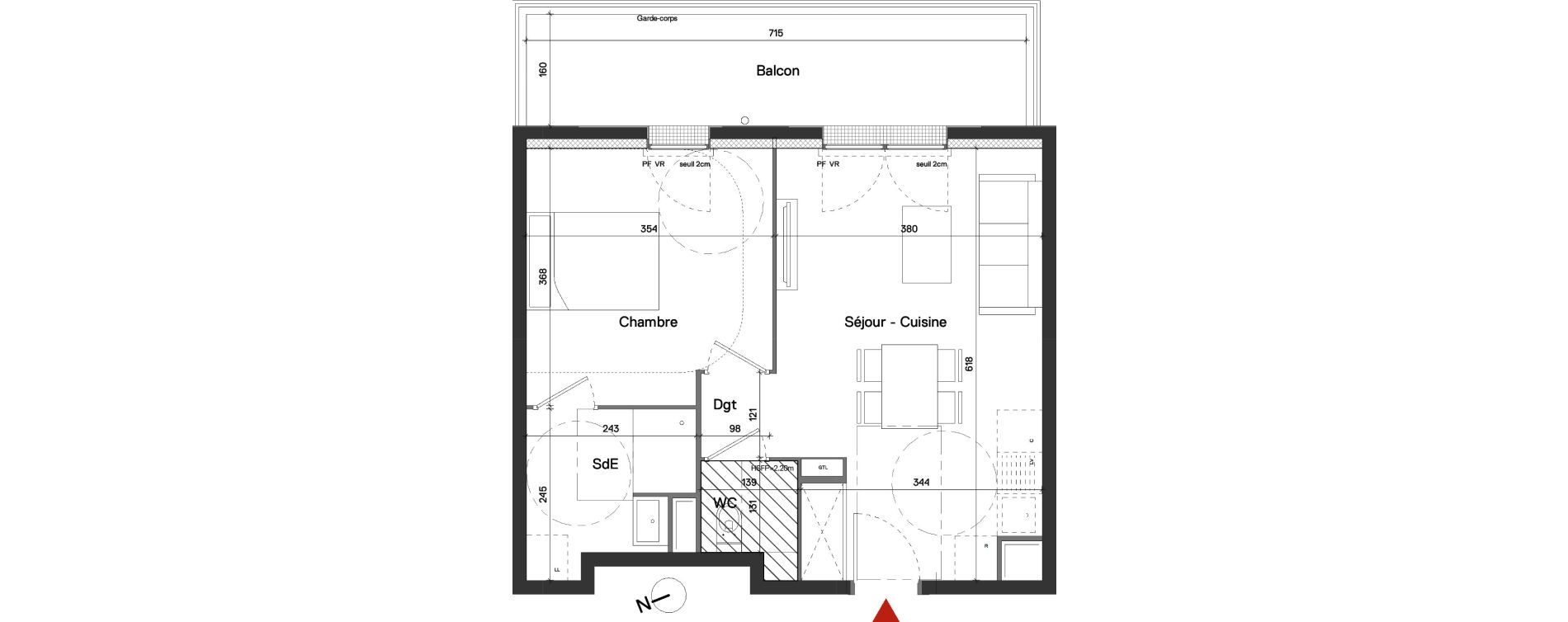 Appartement T2 de 42,88 m2 &agrave; Fleury-Sur-Orne Les hauts de l'orne
