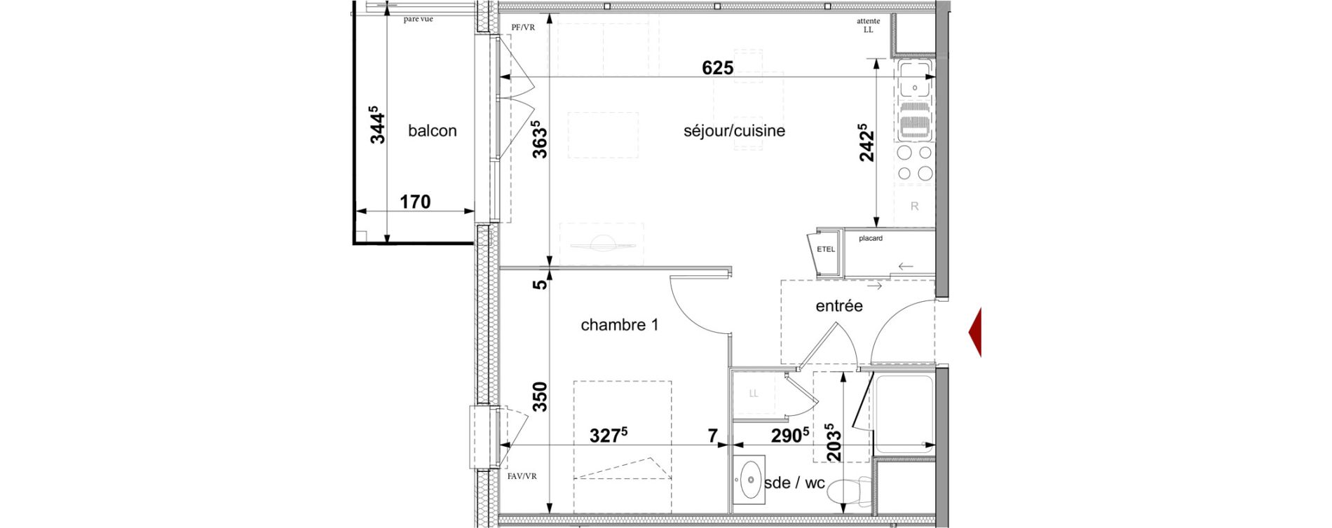 Appartement T2 de 42,82 m2 &agrave; Fleury-Sur-Orne Centre