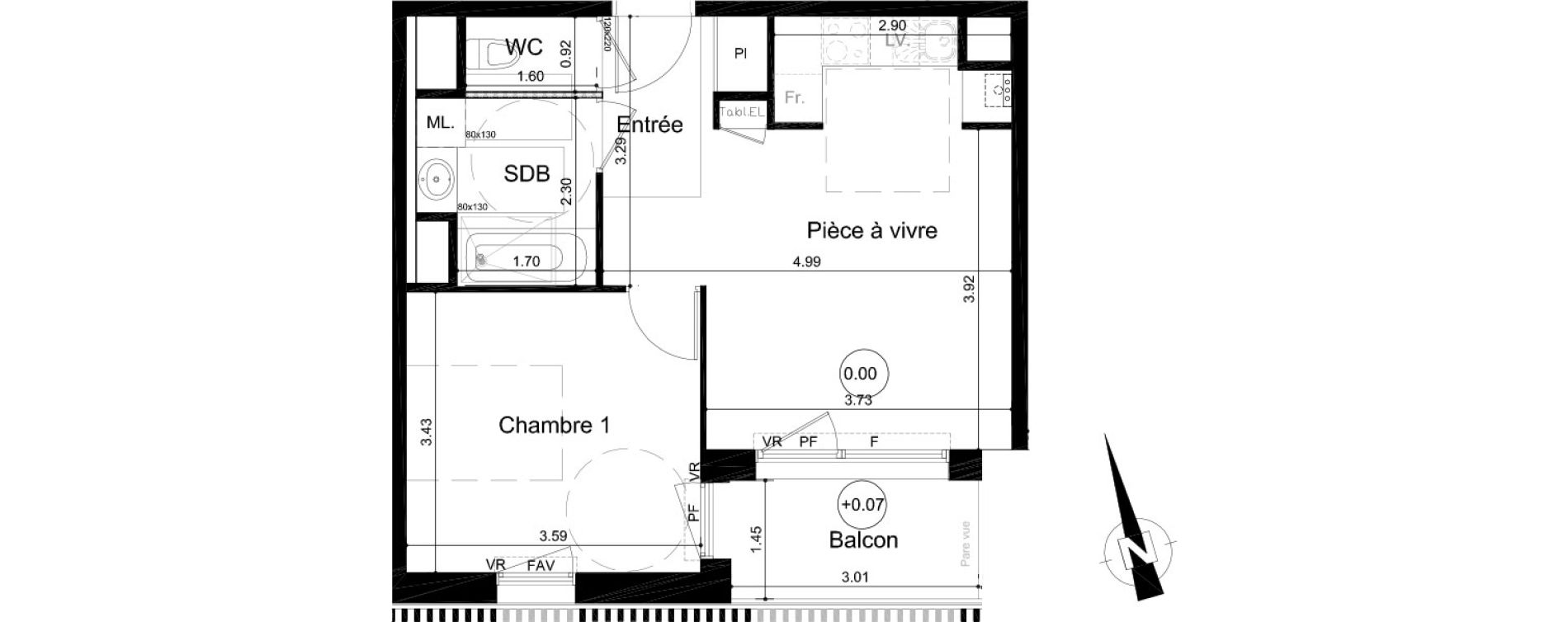 Appartement T2 de 41,37 m2 &agrave; Fleury-Sur-Orne Centre