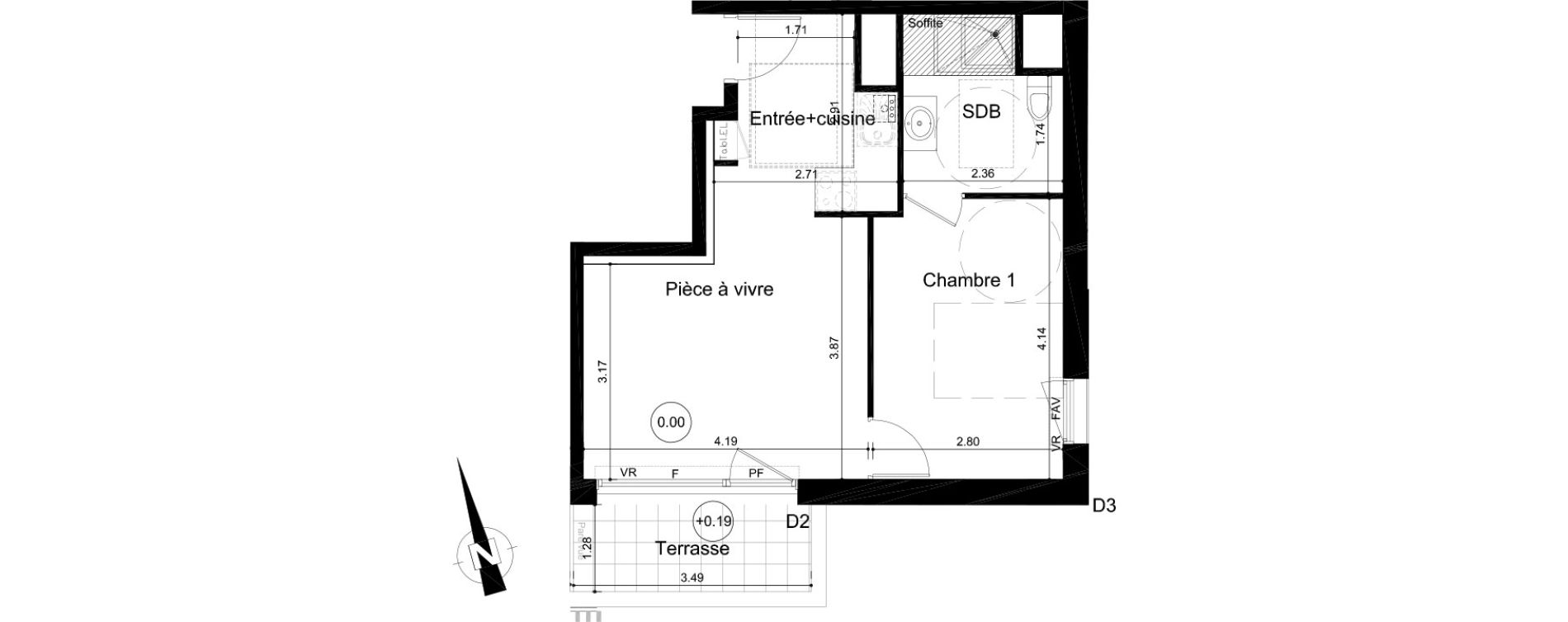 Appartement T2 de 38,43 m2 &agrave; Fleury-Sur-Orne Centre