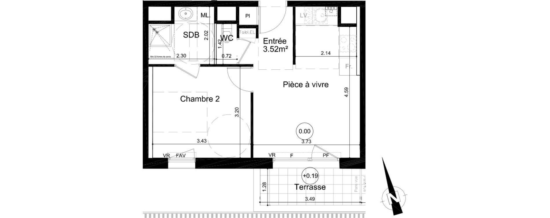 Appartement T2 de 35,66 m2 &agrave; Fleury-Sur-Orne Centre