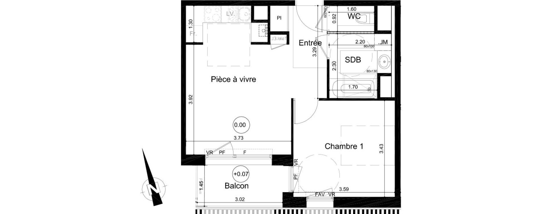 Appartement T2 de 41,43 m2 &agrave; Fleury-Sur-Orne Centre