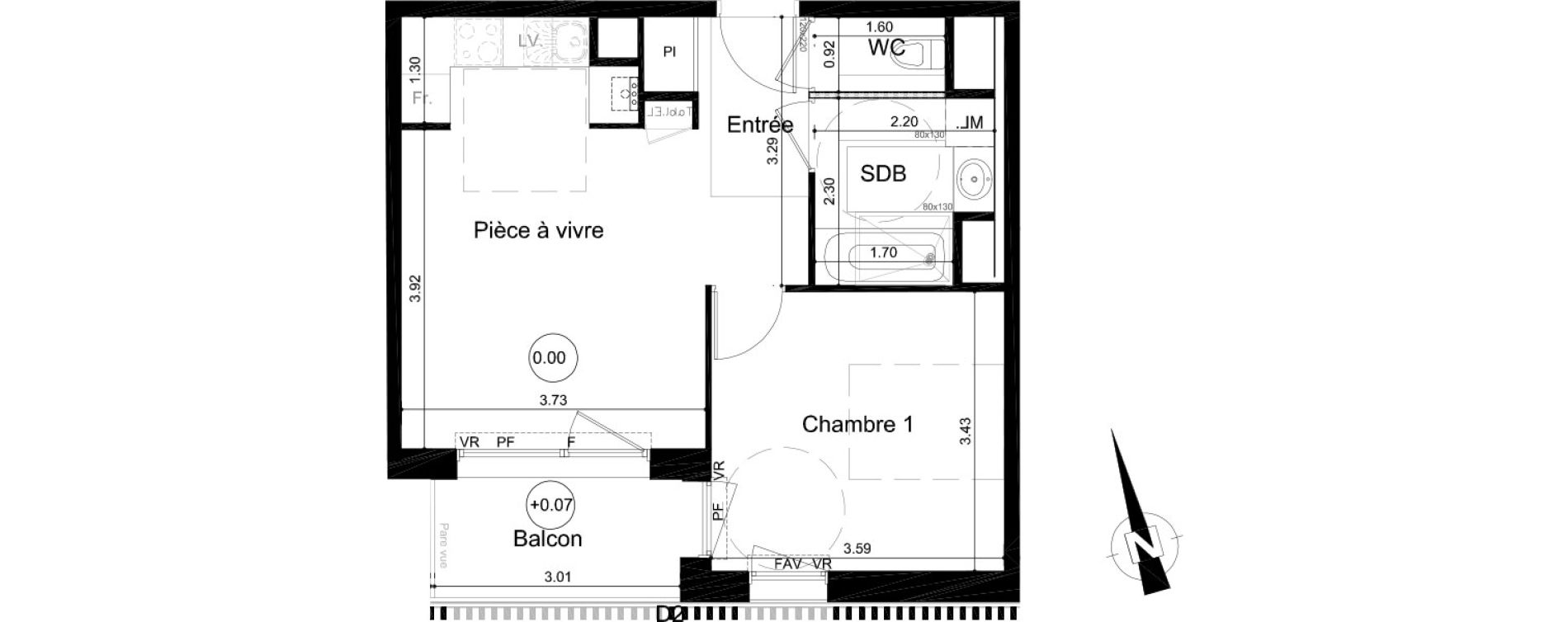 Appartement T2 de 41,43 m2 &agrave; Fleury-Sur-Orne Centre