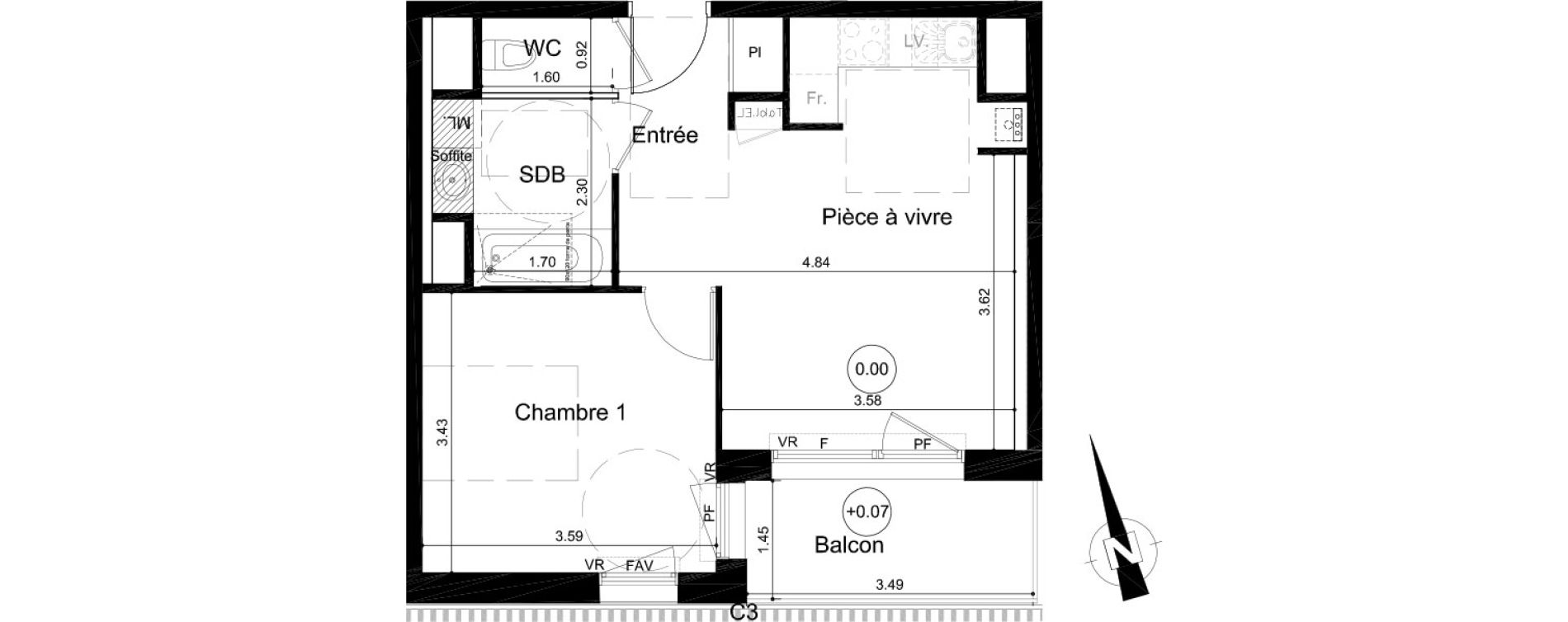 Appartement T2 de 40,67 m2 &agrave; Fleury-Sur-Orne Centre