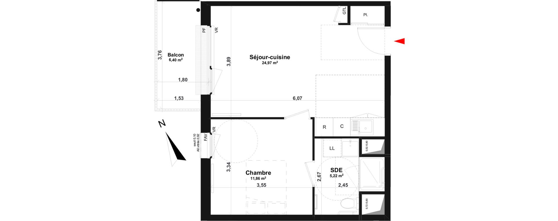 Appartement T2 de 42,05 m2 &agrave; Fleury-Sur-Orne Les hauts de l'orne