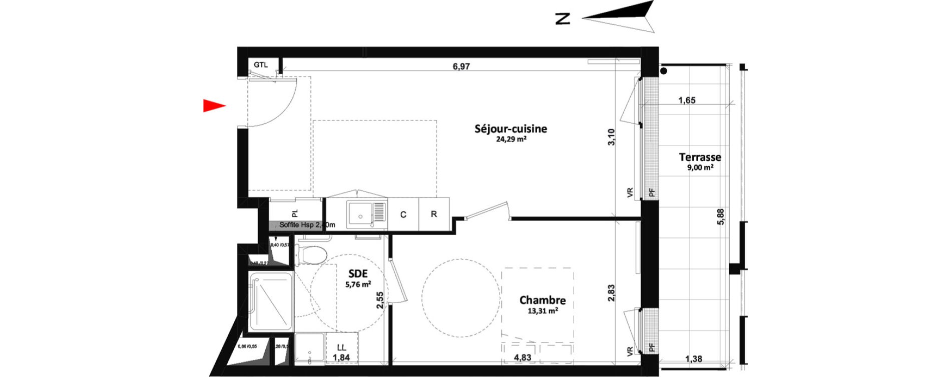 Appartement T2 de 43,36 m2 &agrave; Fleury-Sur-Orne Les hauts de l'orne