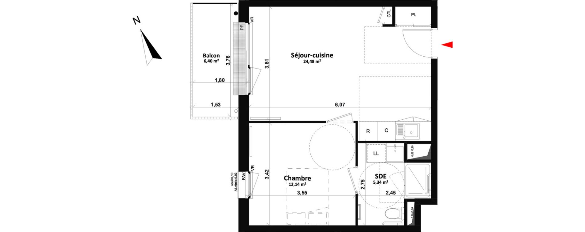 Appartement T2 de 41,96 m2 &agrave; Fleury-Sur-Orne Les hauts de l'orne