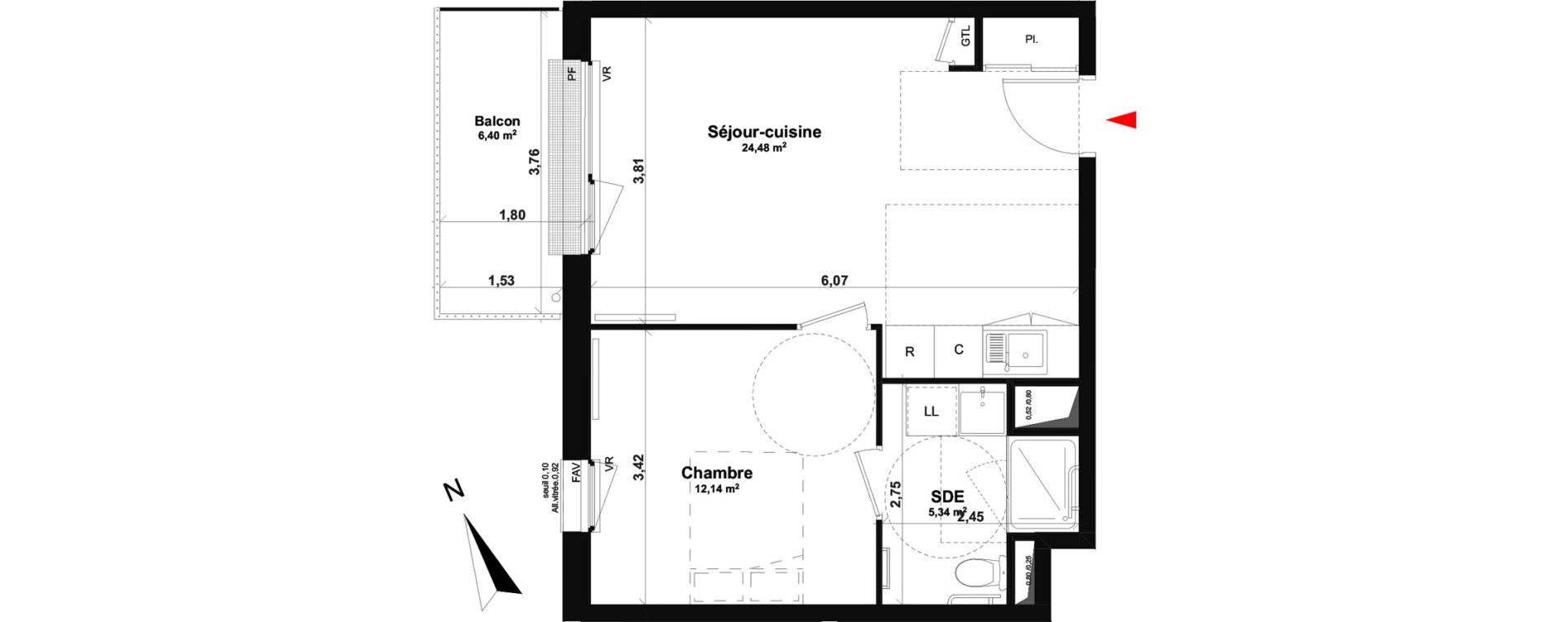 Appartement T2 de 41,96 m2 &agrave; Fleury-Sur-Orne Les hauts de l'orne