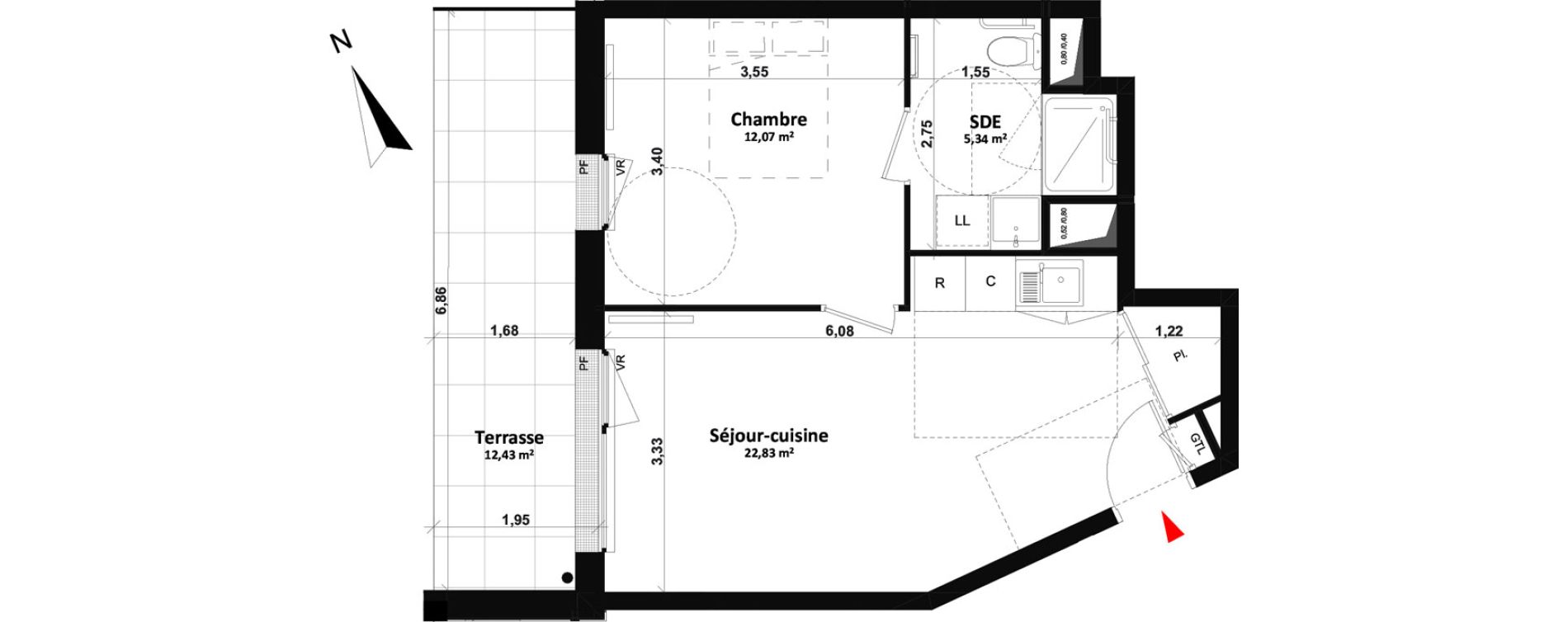 Appartement T2 de 40,24 m2 &agrave; Fleury-Sur-Orne Les hauts de l'orne