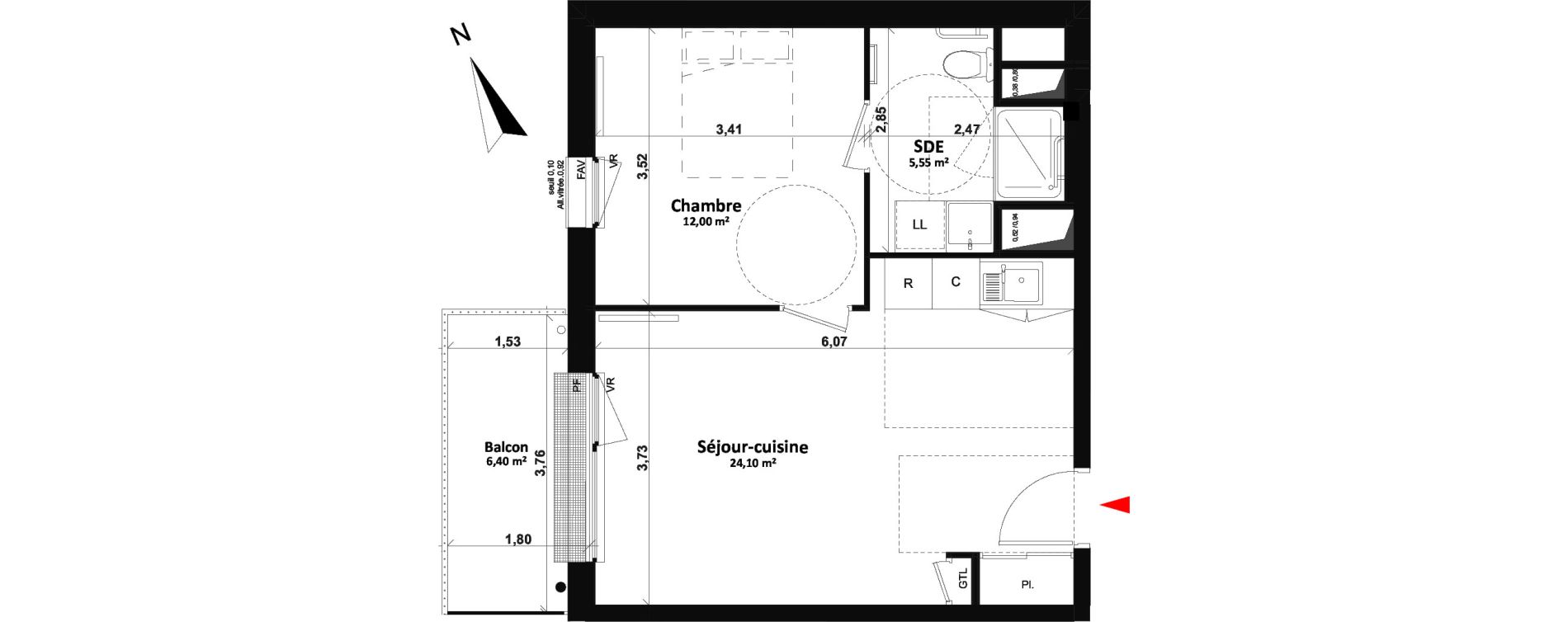 Appartement T2 de 41,65 m2 &agrave; Fleury-Sur-Orne Les hauts de l'orne