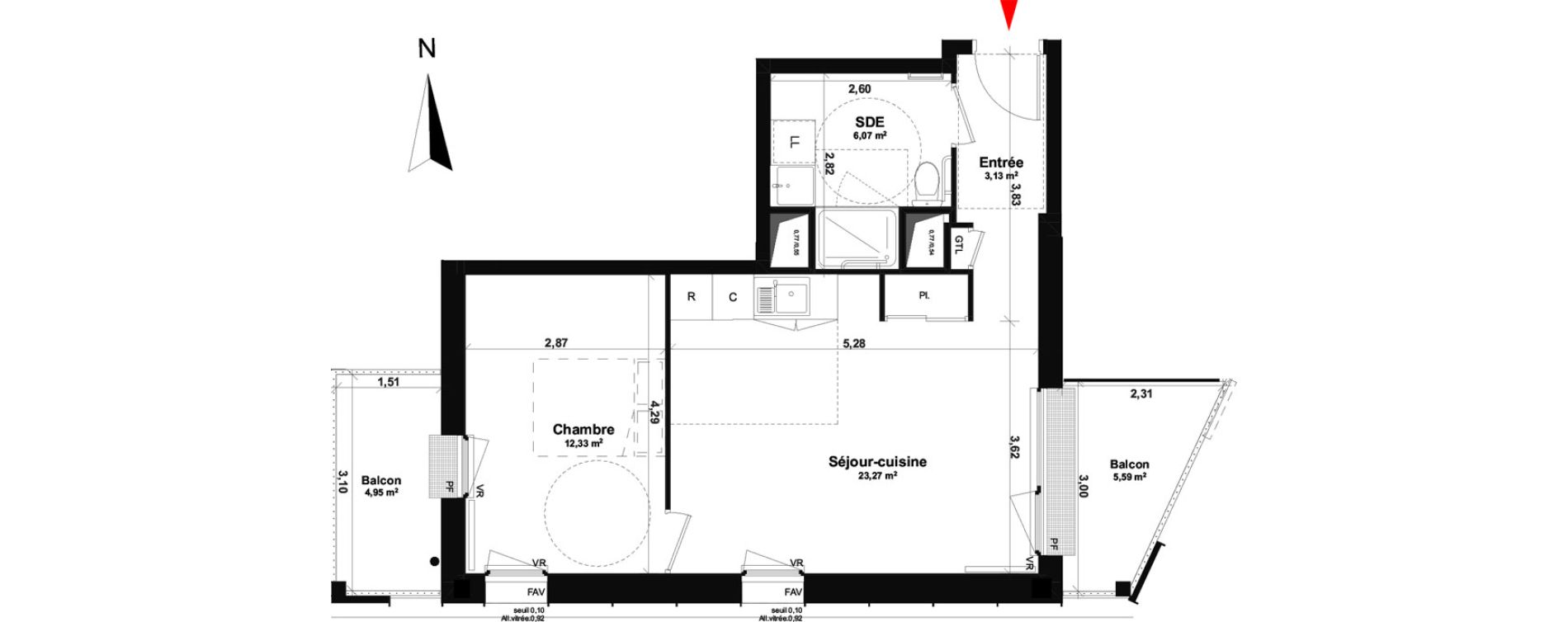 Appartement T2 de 44,80 m2 &agrave; Fleury-Sur-Orne Les hauts de l'orne
