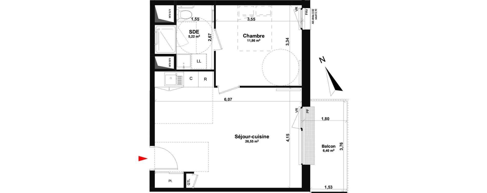 Appartement T2 de 43,63 m2 &agrave; Fleury-Sur-Orne Les hauts de l'orne