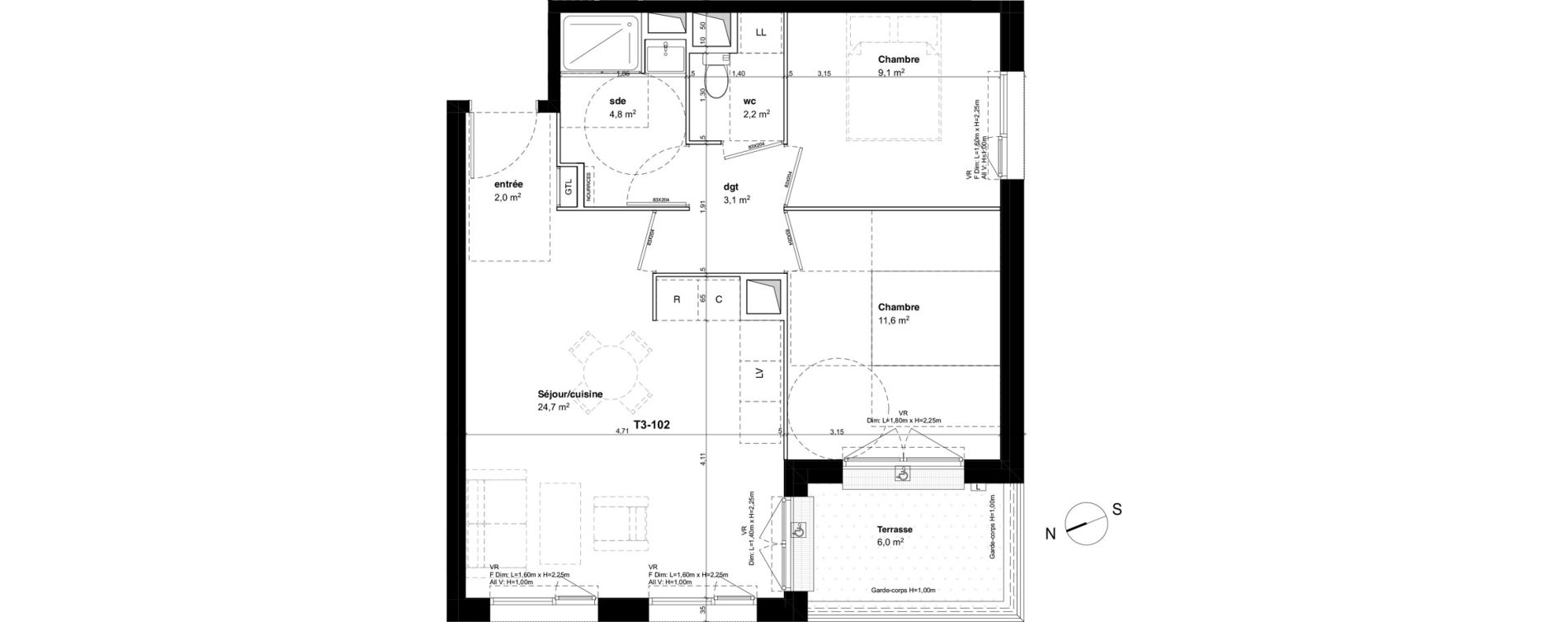 Appartement T3 de 57,50 m2 &agrave; Fleury-Sur-Orne Centre