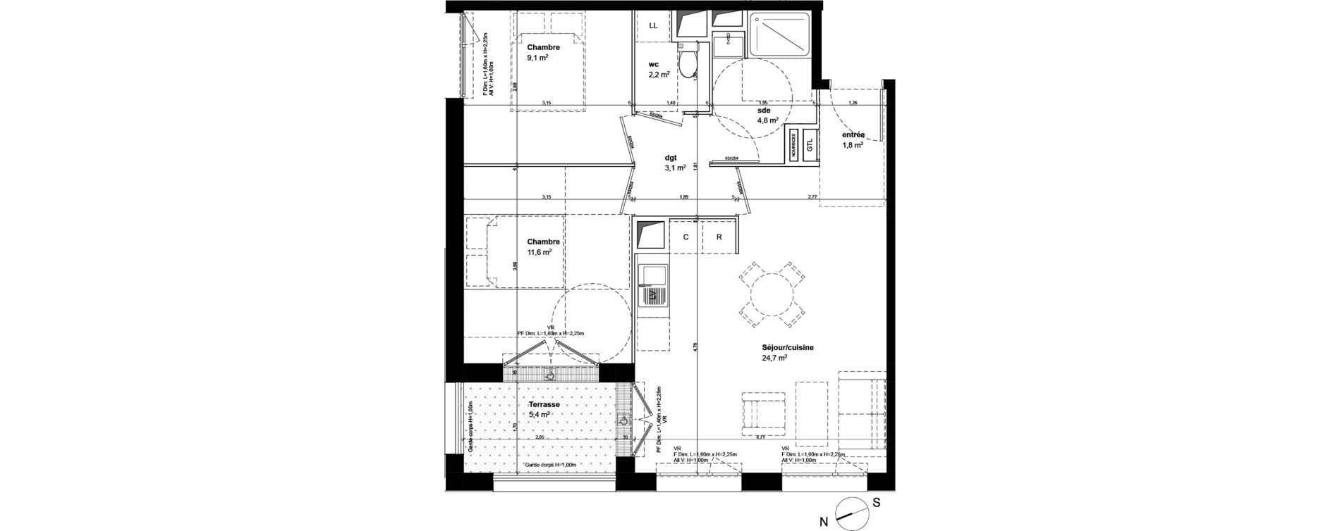 Appartement T3 de 57,30 m2 &agrave; Fleury-Sur-Orne Centre