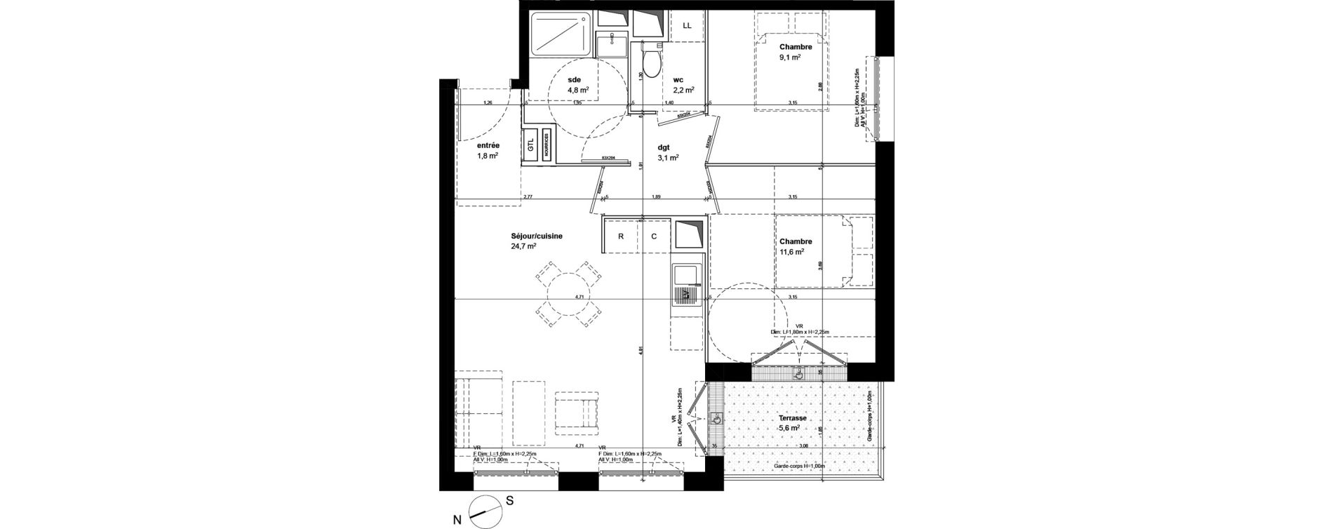 Appartement T3 de 57,30 m2 &agrave; Fleury-Sur-Orne Centre