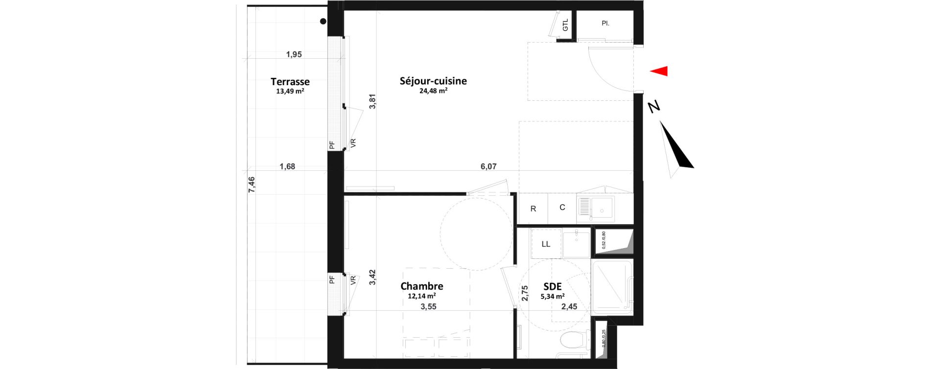 Appartement T2 de 41,96 m2 &agrave; Fleury-Sur-Orne Centre