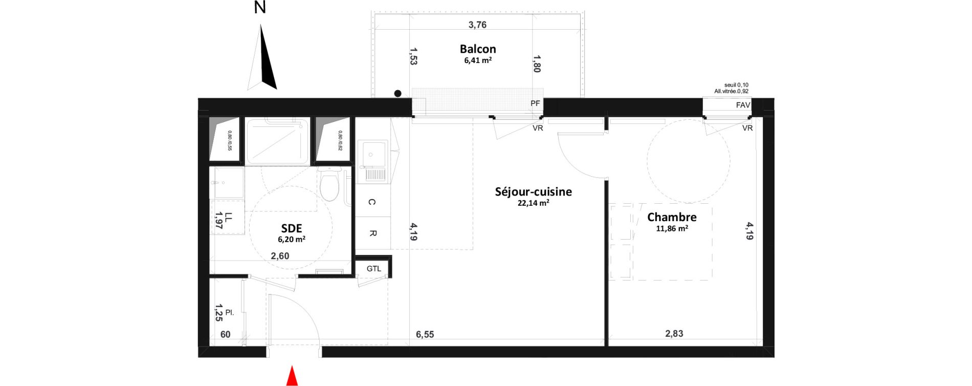 Appartement T2 de 40,20 m2 &agrave; Fleury-Sur-Orne Centre
