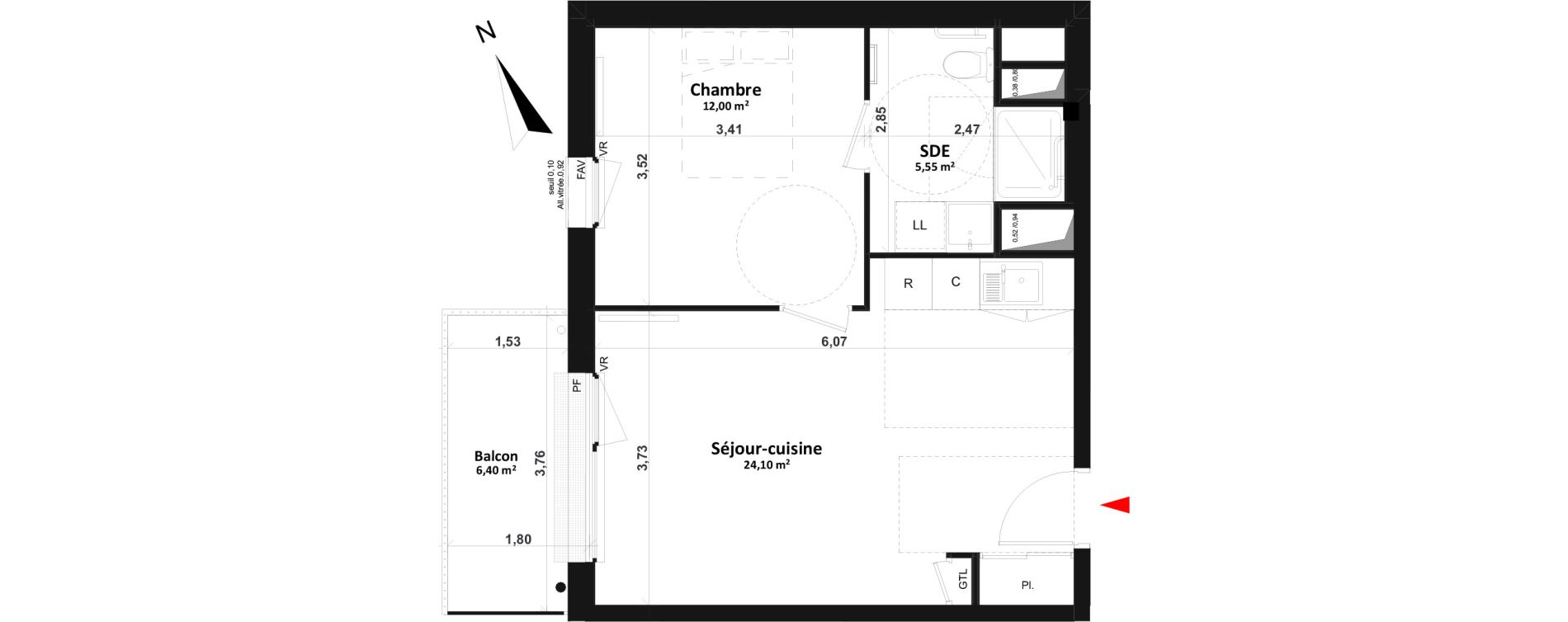 Appartement T2 de 41,65 m2 &agrave; Fleury-Sur-Orne Centre