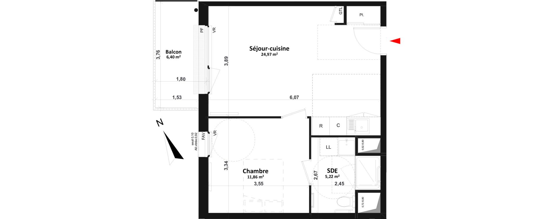 Appartement T2 de 42,05 m2 &agrave; Fleury-Sur-Orne Centre