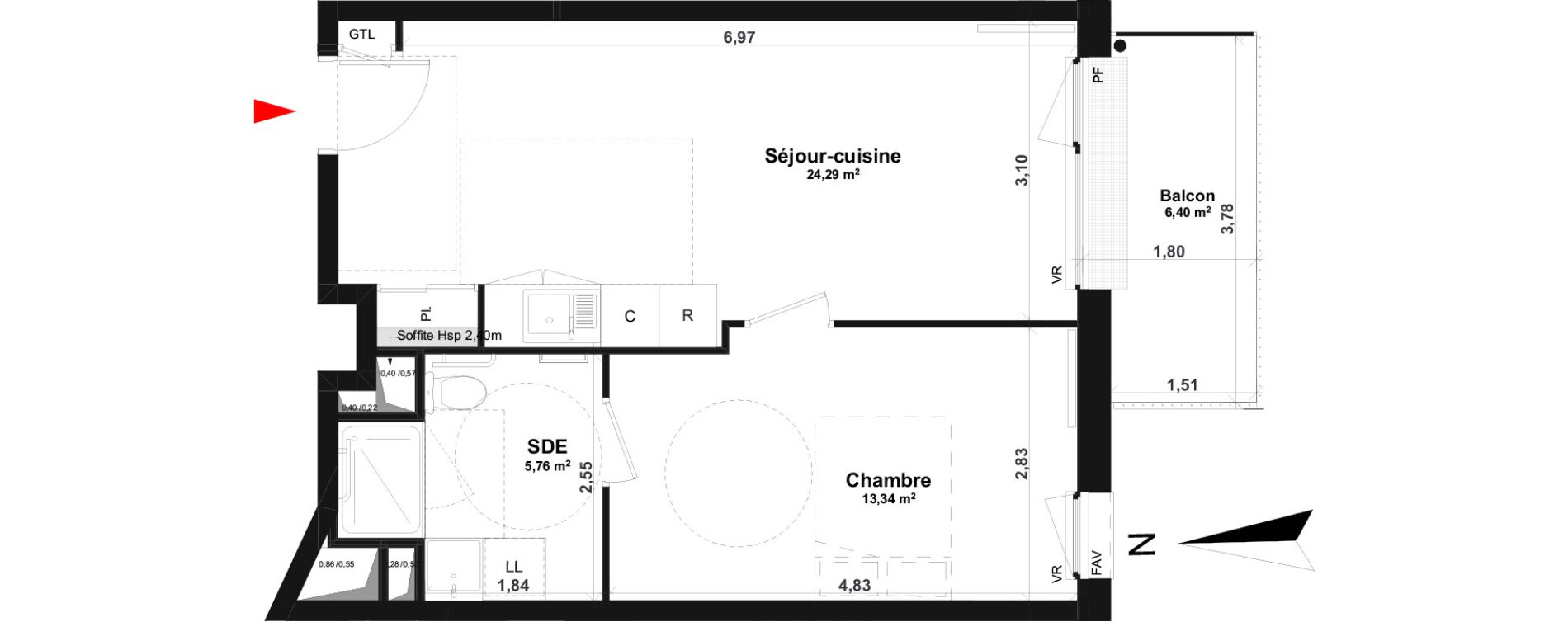 Appartement T2 de 43,39 m2 &agrave; Fleury-Sur-Orne Centre