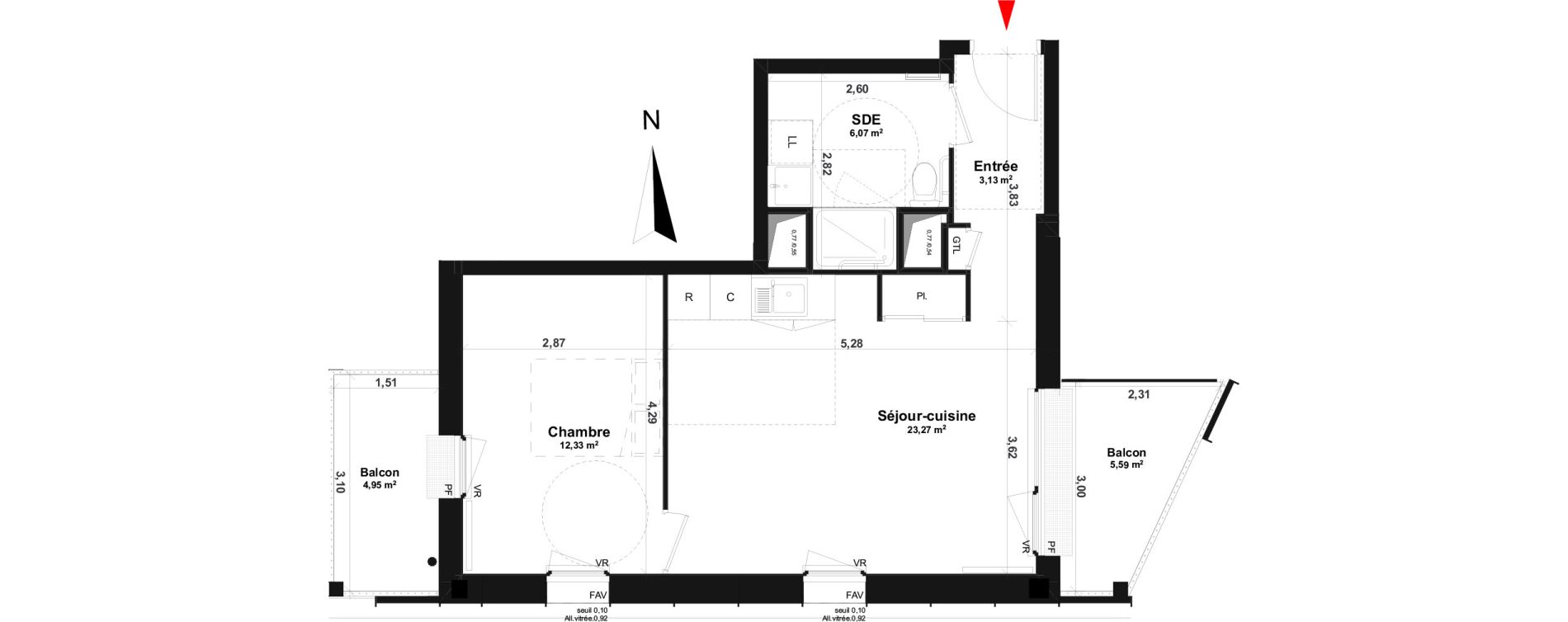 Appartement T2 de 44,80 m2 &agrave; Fleury-Sur-Orne Centre