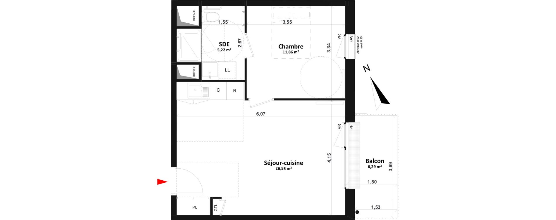 Appartement T2 de 43,63 m2 &agrave; Fleury-Sur-Orne Centre