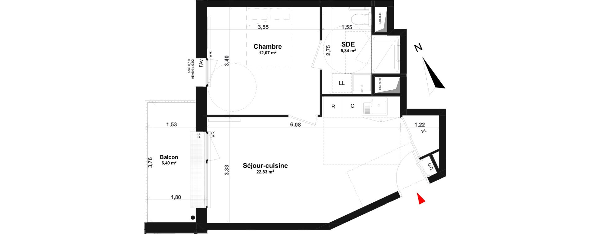 Appartement T2 de 40,24 m2 &agrave; Fleury-Sur-Orne Centre