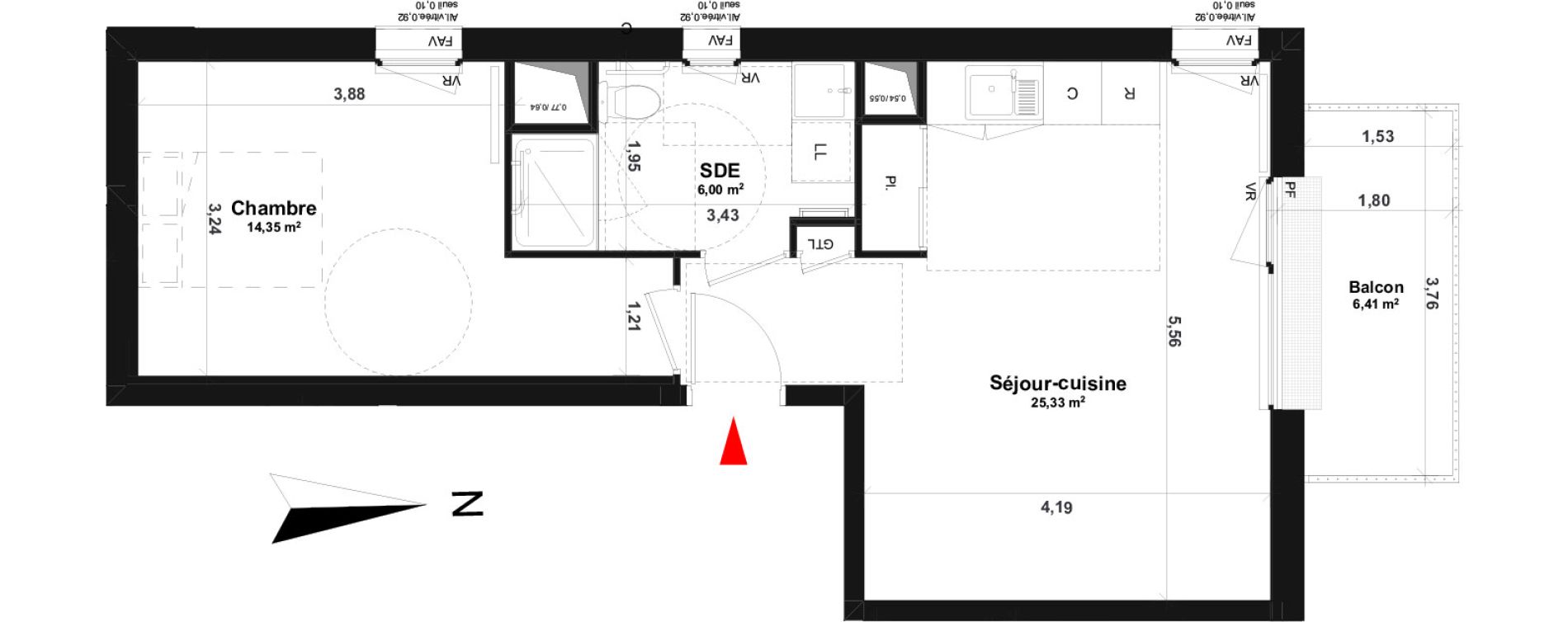 Appartement T2 de 45,68 m2 &agrave; Fleury-Sur-Orne Centre