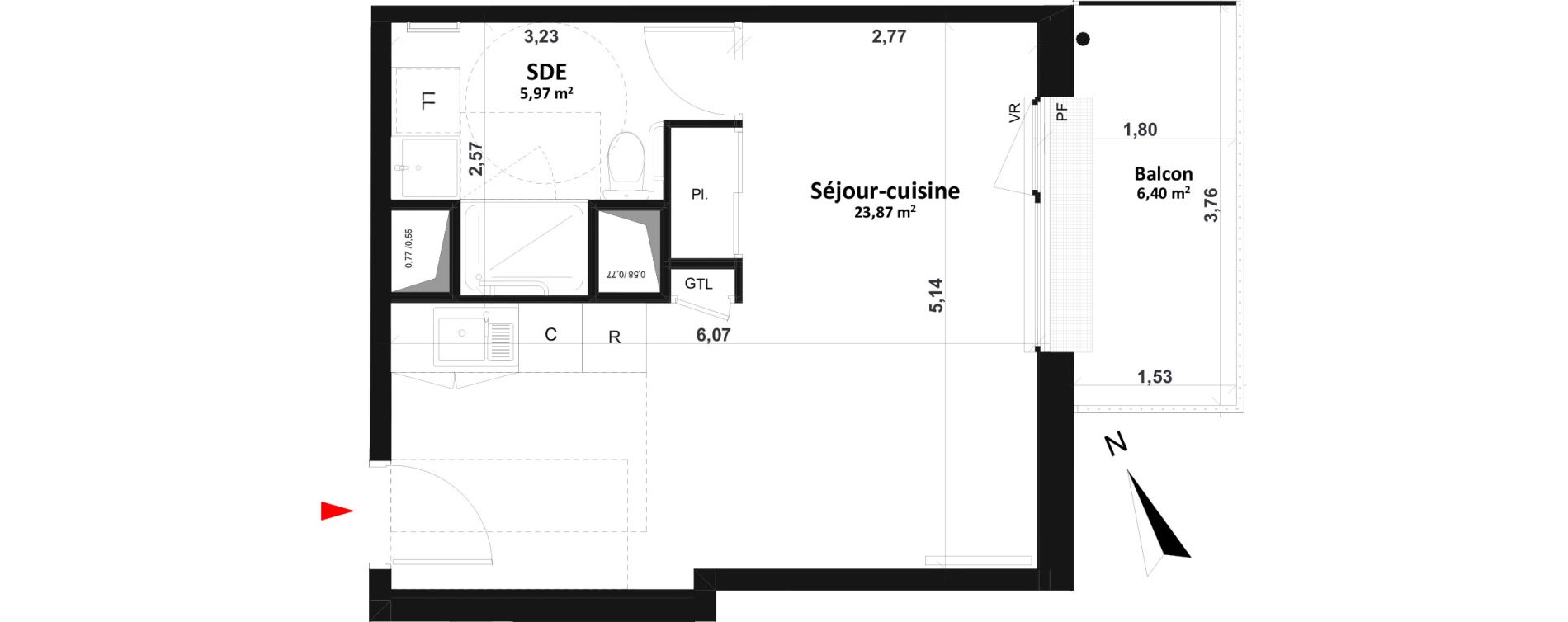 Appartement T1 de 29,84 m2 &agrave; Fleury-Sur-Orne Centre