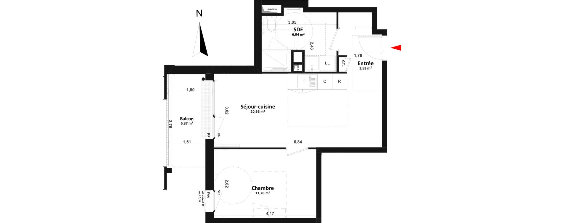 Appartement T2 de 43,19 m2 à Fleury-Sur-Orne Centre