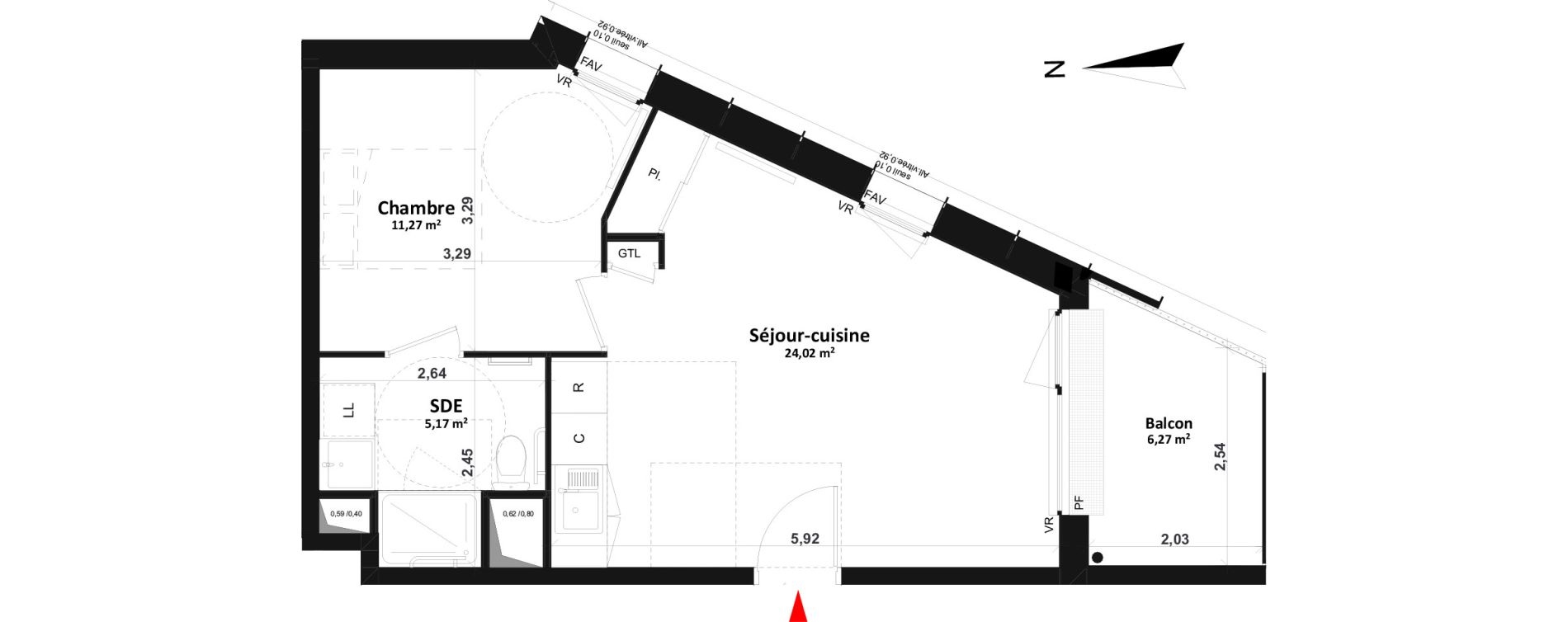 Appartement T2 de 40,46 m2 &agrave; Fleury-Sur-Orne Centre