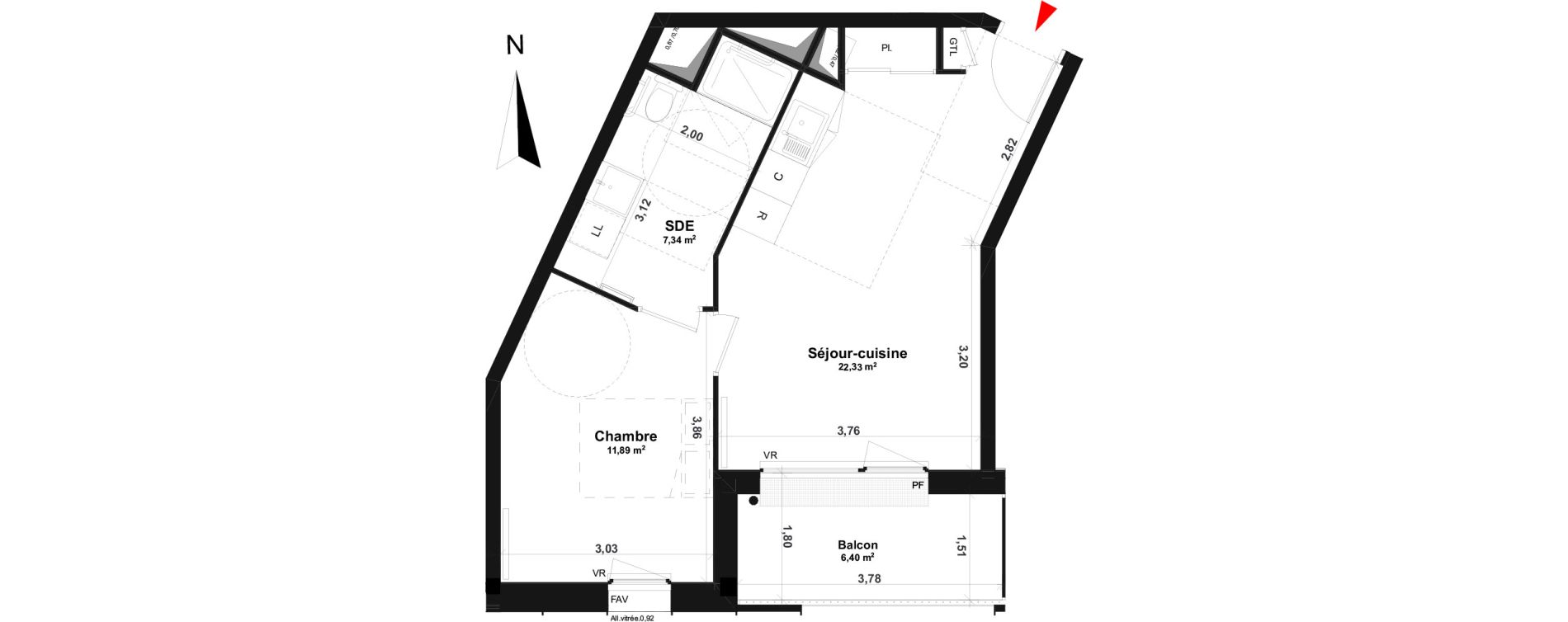 Appartement T2 de 41,56 m2 &agrave; Fleury-Sur-Orne Centre